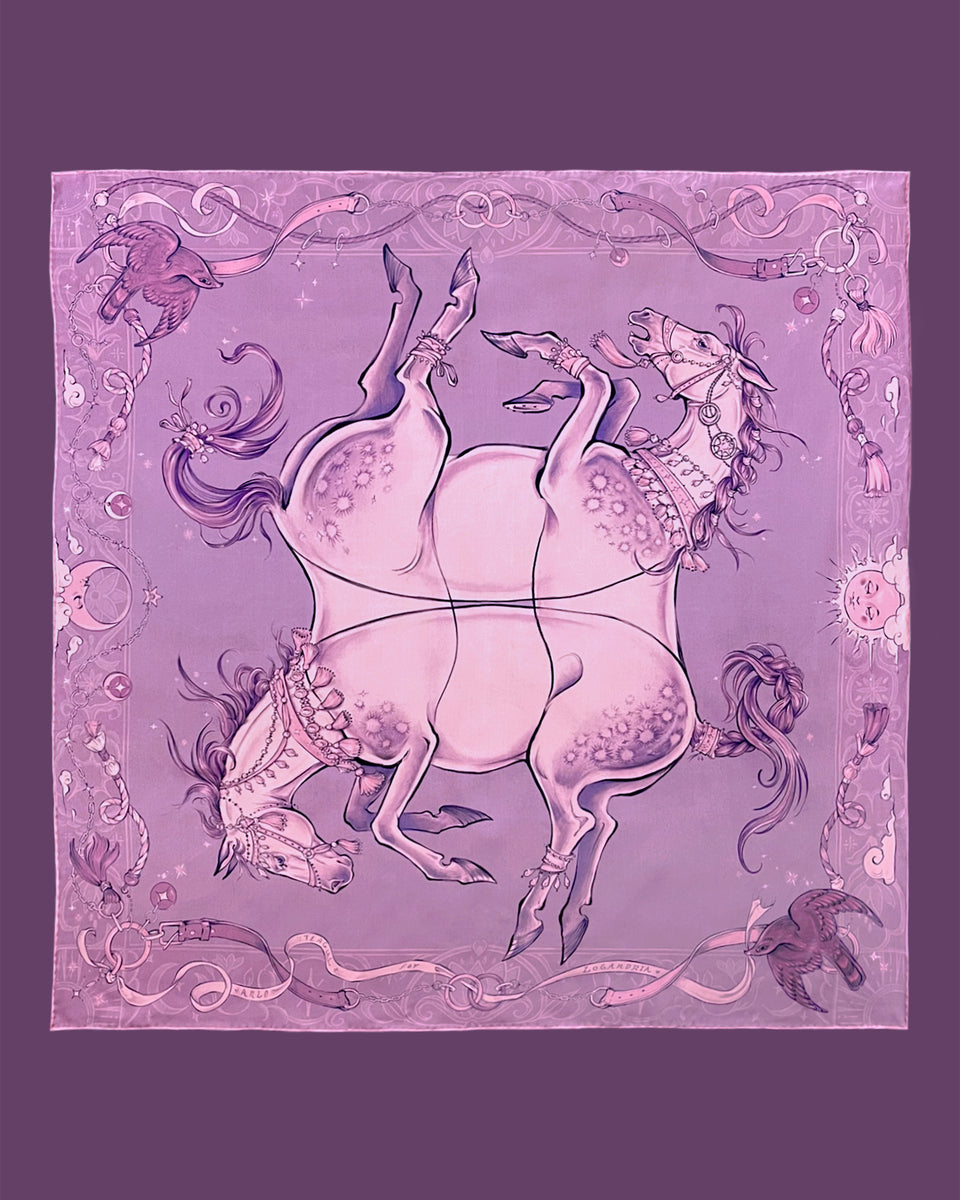 イラン、シルクラグ/サイズ:42x100cm....ir34. Puzzle Horse - 65cm Silk Scarf – Logandria