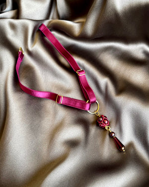 Choker with Beaded Pendant - Cranberry