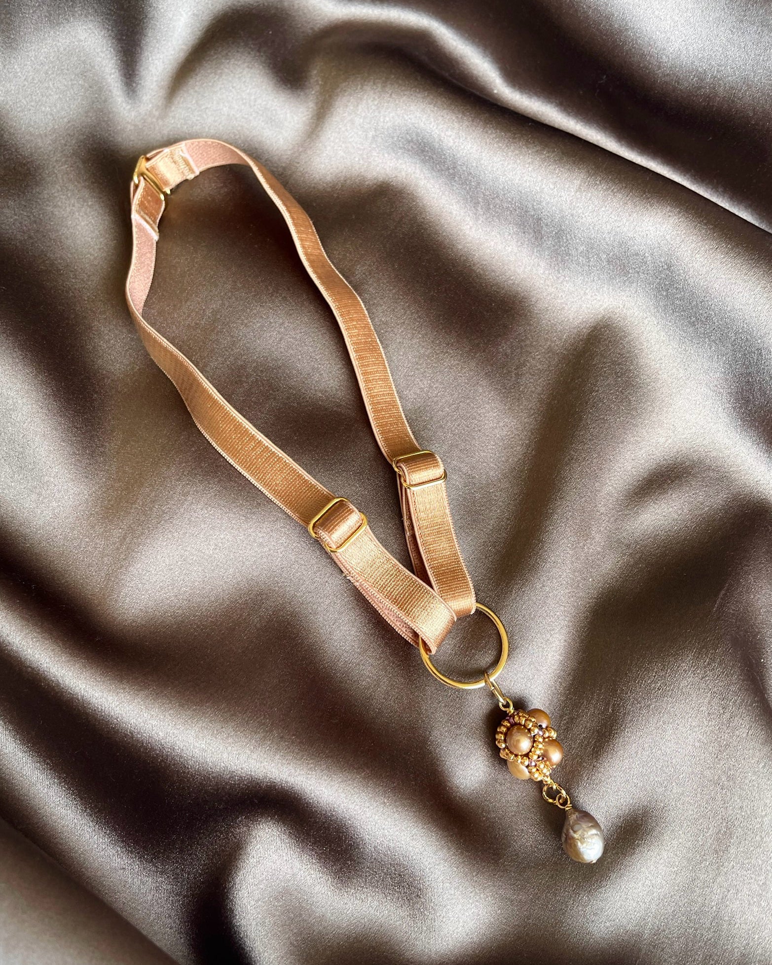 Choker with Beaded Pendant - Old Gold