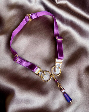 Garter Choker with Droplet Pendant - Plum