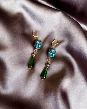 Beaded Pendant Earrings - Teal